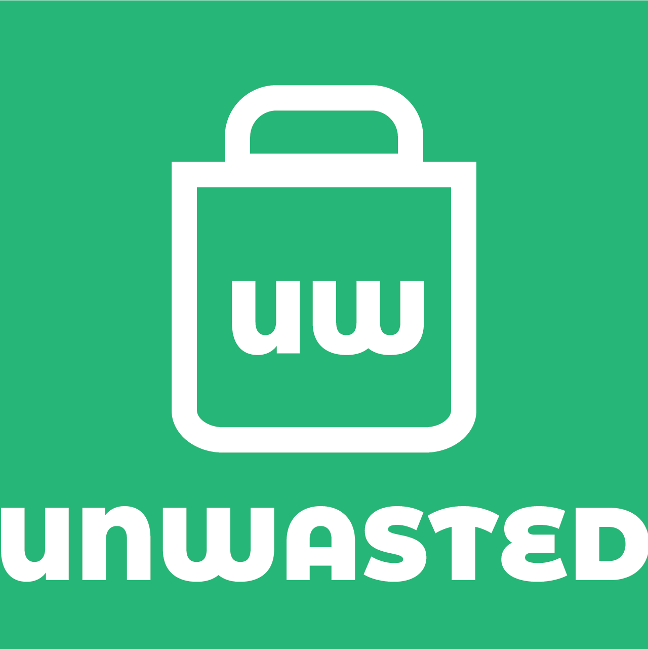 Unwasted logo, valkoinen ja vihreä.